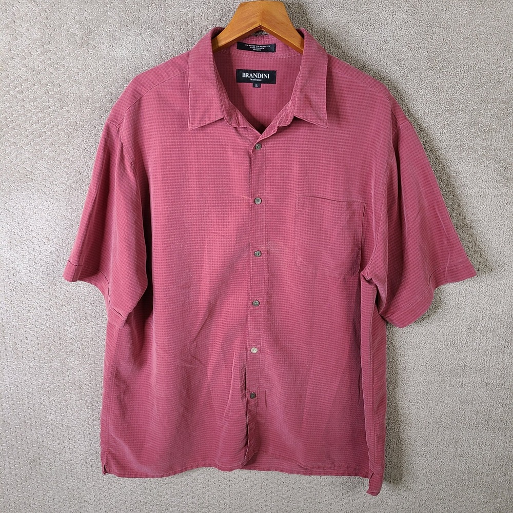 Brandini Le Collezioni Shirt‎ Mens XL Red Textured Rayon Blend Button Up Casual